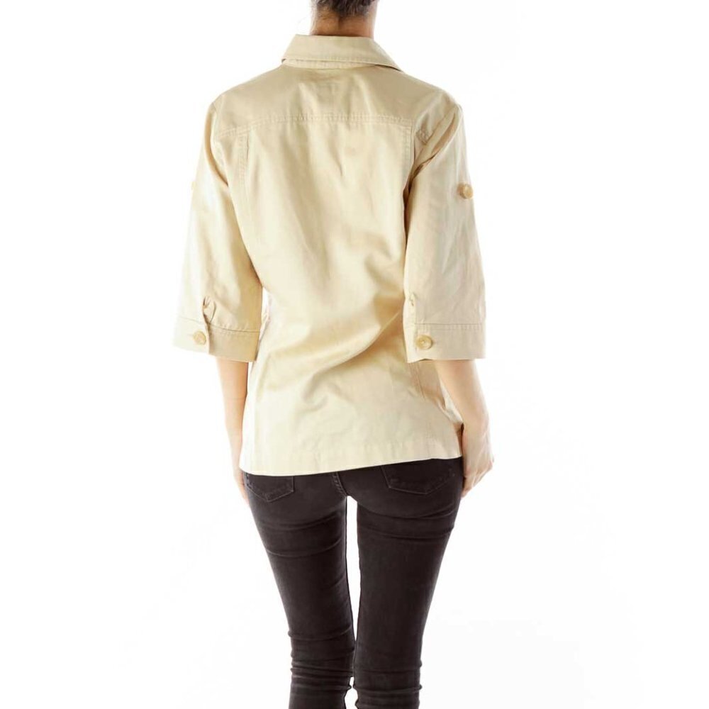 Banana Republic Beige Buttoned Pocketed Mid-Sleeve Fitted Jacket - Picture 3 of 3